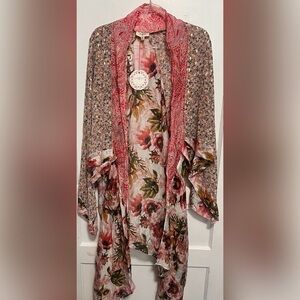 UMGEE Boho Romantic Floral Zen Red/Multi Color Asymmetrical Kimono NEW Size M/L